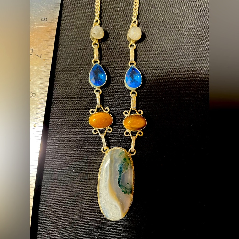 Silver agate moonstone necklace